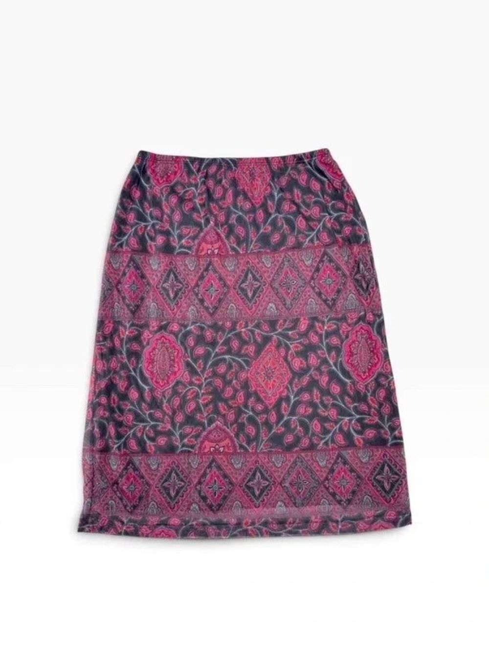 Y2K Boho Grunge Club Neo USA Paisley Sheer Mesh Midi Skirt - L